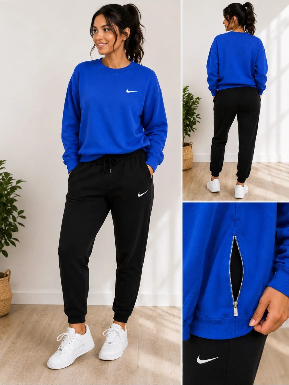 Nike Women's Black Jogger Pants - Black with royal blue crewneck